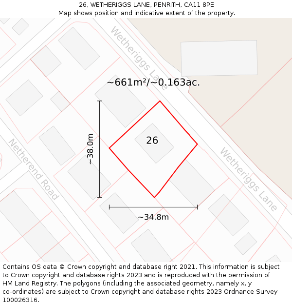 26, WETHERIGGS LANE, PENRITH, CA11 8PE: Plot and title map