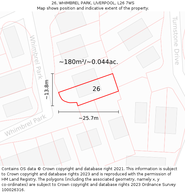 26, WHIMBREL PARK, LIVERPOOL, L26 7WS: Plot and title map