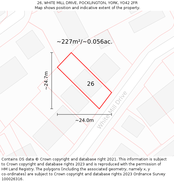 26, WHITE MILL DRIVE, POCKLINGTON, YORK, YO42 2FR: Plot and title map