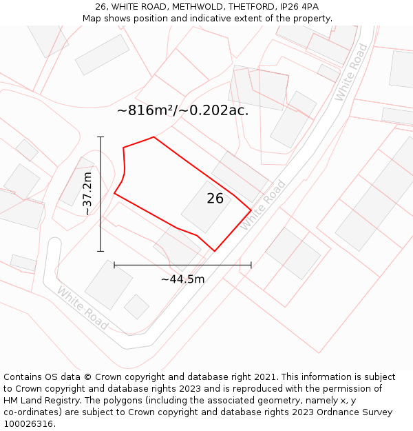 26, WHITE ROAD, METHWOLD, THETFORD, IP26 4PA: Plot and title map