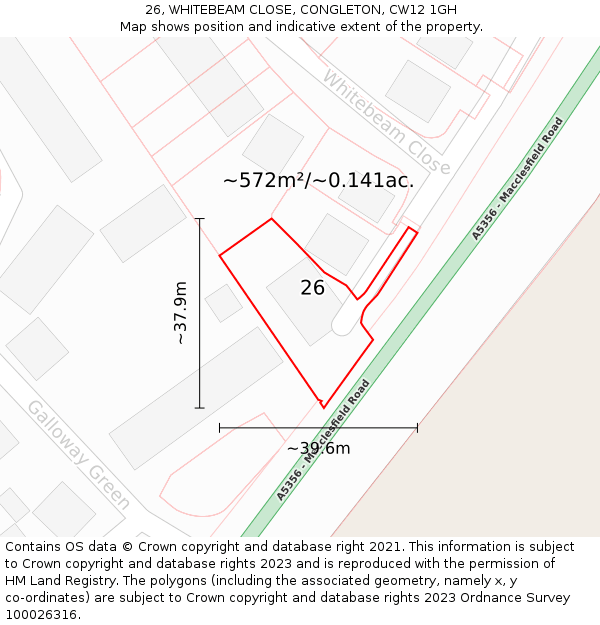 26, WHITEBEAM CLOSE, CONGLETON, CW12 1GH: Plot and title map