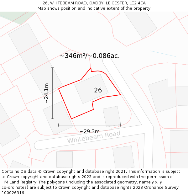 26, WHITEBEAM ROAD, OADBY, LEICESTER, LE2 4EA: Plot and title map