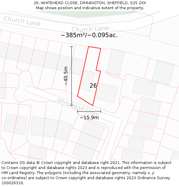 26, WHITEHEAD CLOSE, DINNINGTON, SHEFFIELD, S25 2XX: Plot and title map