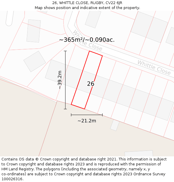 26, WHITTLE CLOSE, RUGBY, CV22 6JR: Plot and title map