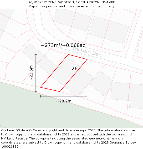 26, WICKERY DENE, WOOTTON, NORTHAMPTON, NN4 6BE: Plot and title map