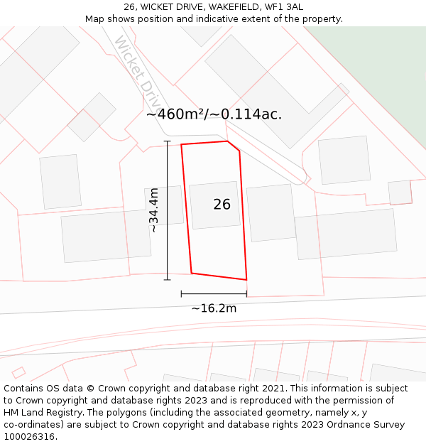 26, WICKET DRIVE, WAKEFIELD, WF1 3AL: Plot and title map