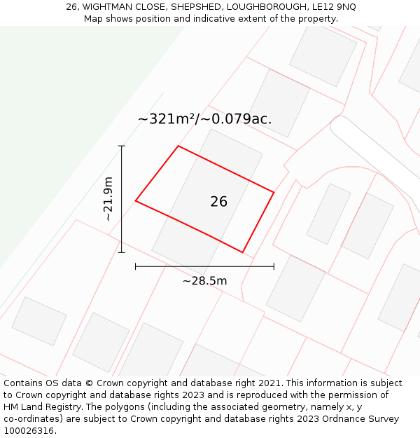 26, WIGHTMAN CLOSE, SHEPSHED, LOUGHBOROUGH, LE12 9NQ: Plot and title map