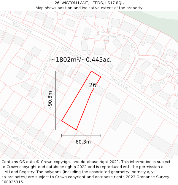 26, WIGTON LANE, LEEDS, LS17 8QU: Plot and title map