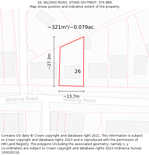 26, WILDING ROAD, STOKE-ON-TRENT, ST6 8BA: Plot and title map