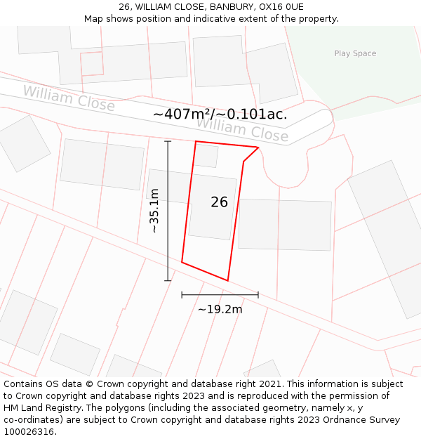 26, WILLIAM CLOSE, BANBURY, OX16 0UE: Plot and title map