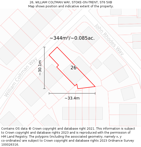 26, WILLIAM COLTMAN WAY, STOKE-ON-TRENT, ST6 5XB: Plot and title map