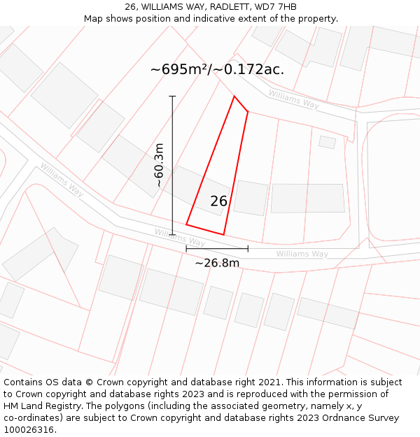 26, WILLIAMS WAY, RADLETT, WD7 7HB: Plot and title map