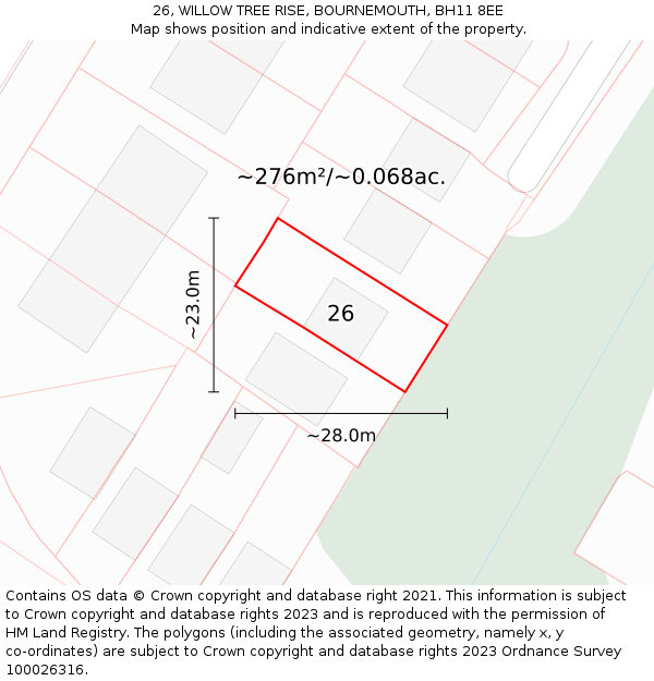 26, WILLOW TREE RISE, BOURNEMOUTH, BH11 8EE: Plot and title map