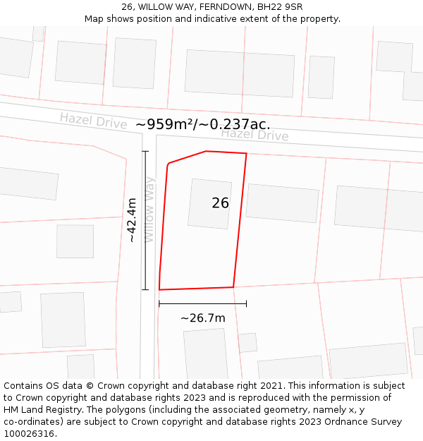 26, WILLOW WAY, FERNDOWN, BH22 9SR: Plot and title map