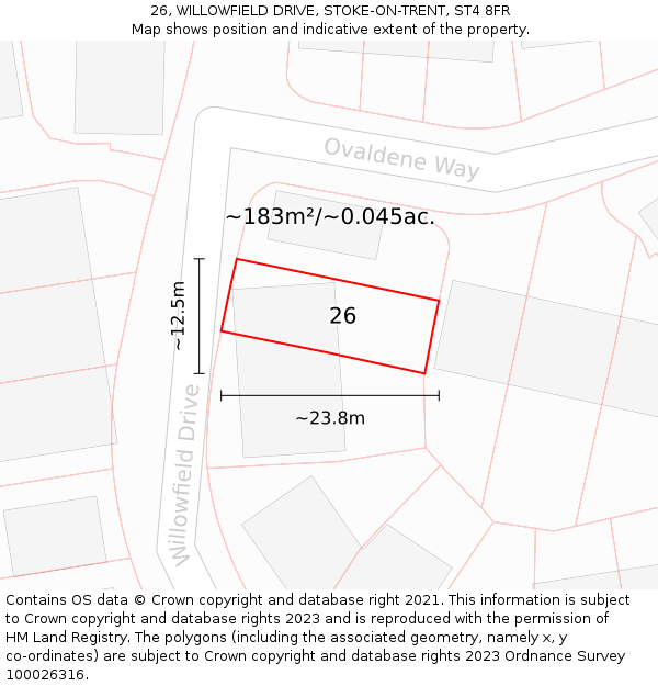 26, WILLOWFIELD DRIVE, STOKE-ON-TRENT, ST4 8FR: Plot and title map