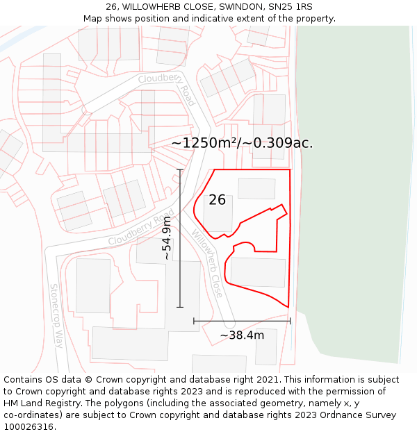 26, WILLOWHERB CLOSE, SWINDON, SN25 1RS: Plot and title map