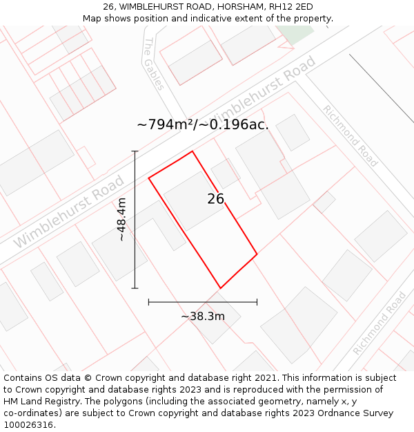 26, WIMBLEHURST ROAD, HORSHAM, RH12 2ED: Plot and title map