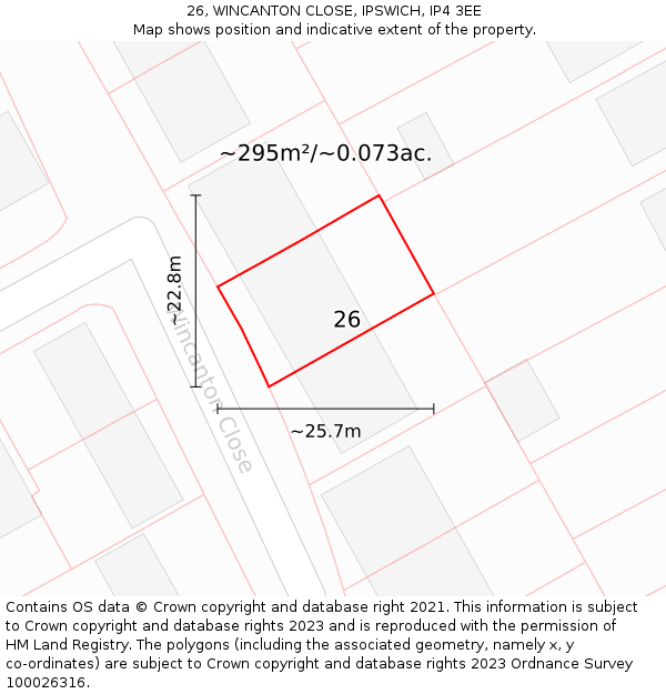 26, WINCANTON CLOSE, IPSWICH, IP4 3EE: Plot and title map