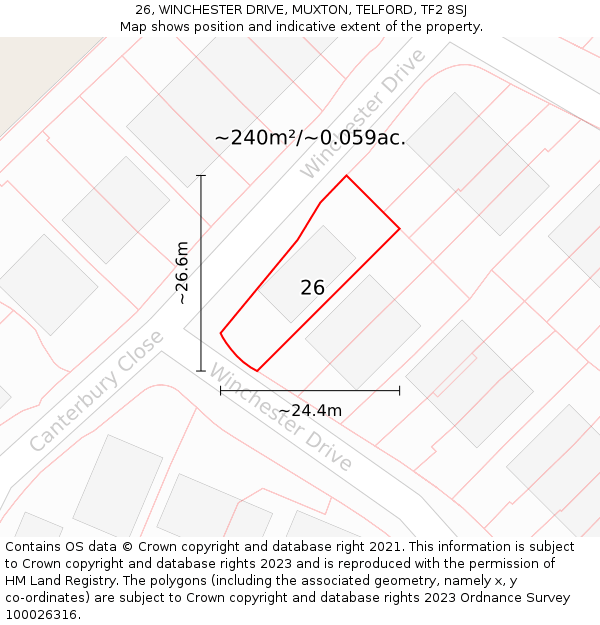 26, WINCHESTER DRIVE, MUXTON, TELFORD, TF2 8SJ: Plot and title map