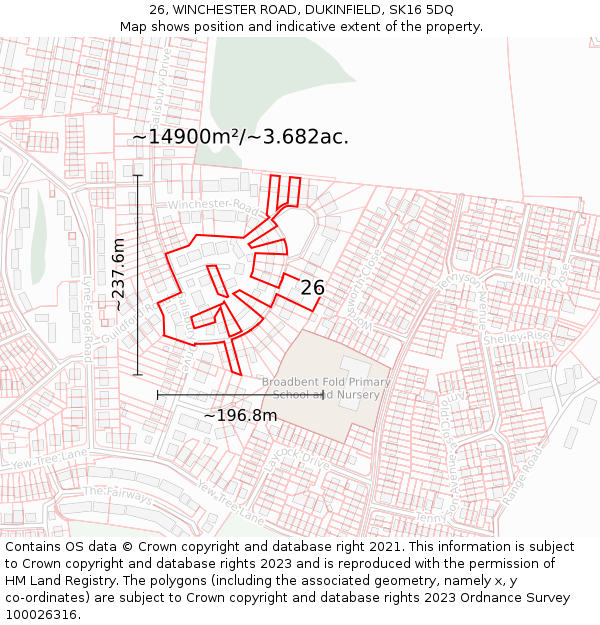 26, WINCHESTER ROAD, DUKINFIELD, SK16 5DQ: Plot and title map