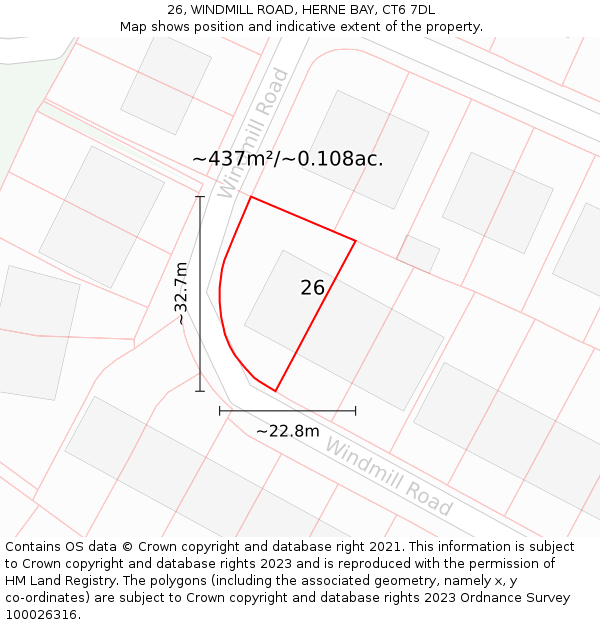 26, WINDMILL ROAD, HERNE BAY, CT6 7DL: Plot and title map