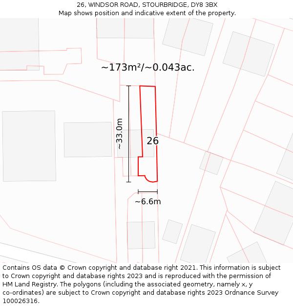 26, WINDSOR ROAD, STOURBRIDGE, DY8 3BX: Plot and title map