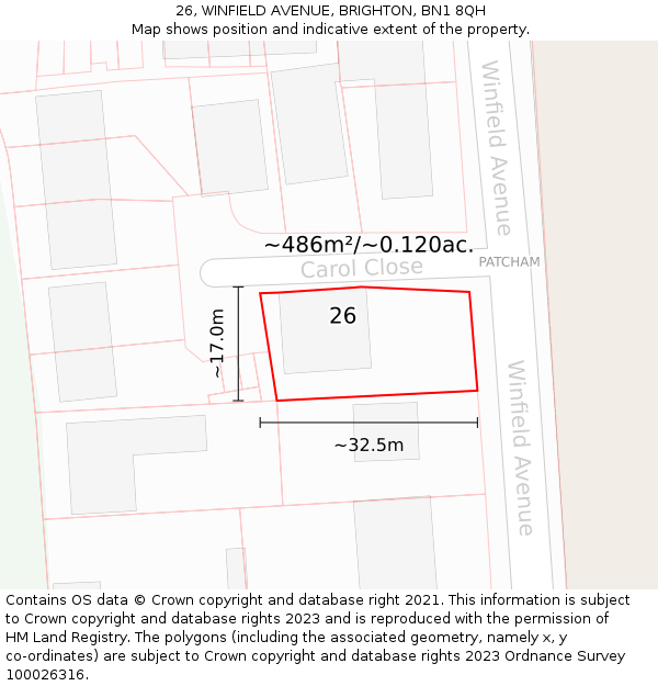 26, WINFIELD AVENUE, BRIGHTON, BN1 8QH: Plot and title map