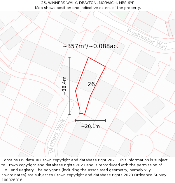 26, WINNERS WALK, DRAYTON, NORWICH, NR8 6YP: Plot and title map