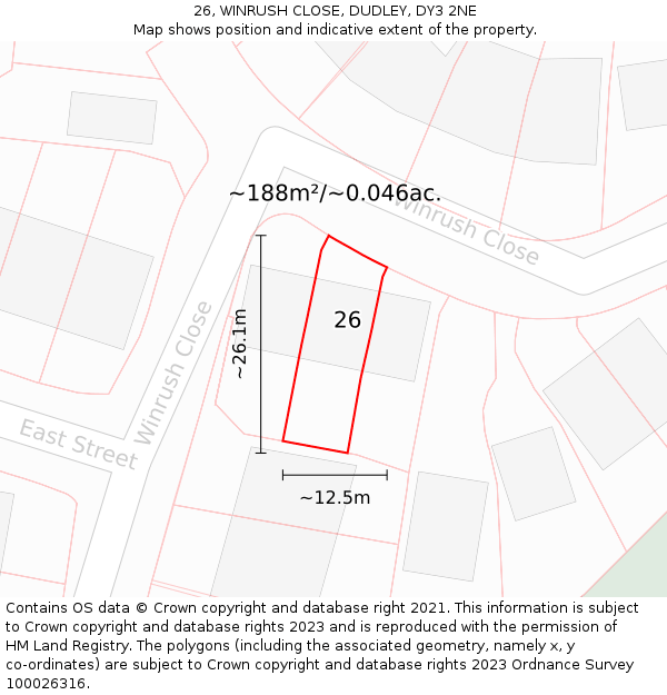 26, WINRUSH CLOSE, DUDLEY, DY3 2NE: Plot and title map