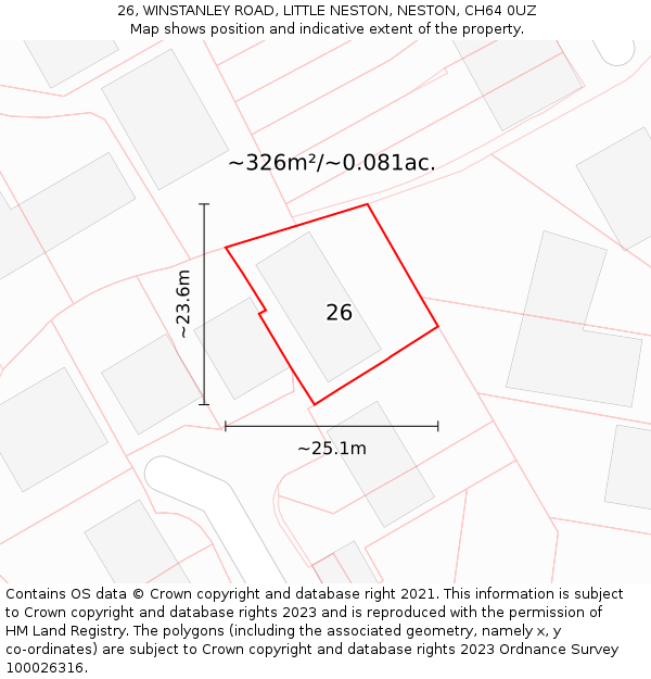 26, WINSTANLEY ROAD, LITTLE NESTON, NESTON, CH64 0UZ: Plot and title map