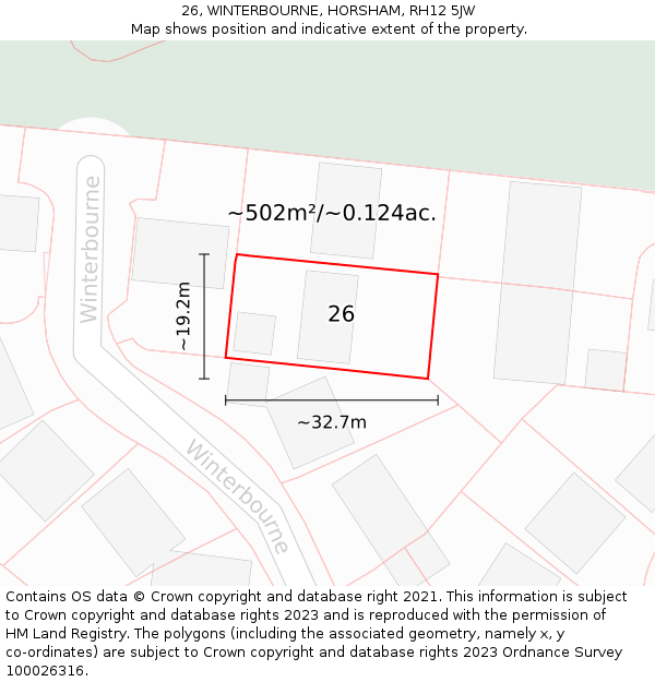 26, WINTERBOURNE, HORSHAM, RH12 5JW: Plot and title map