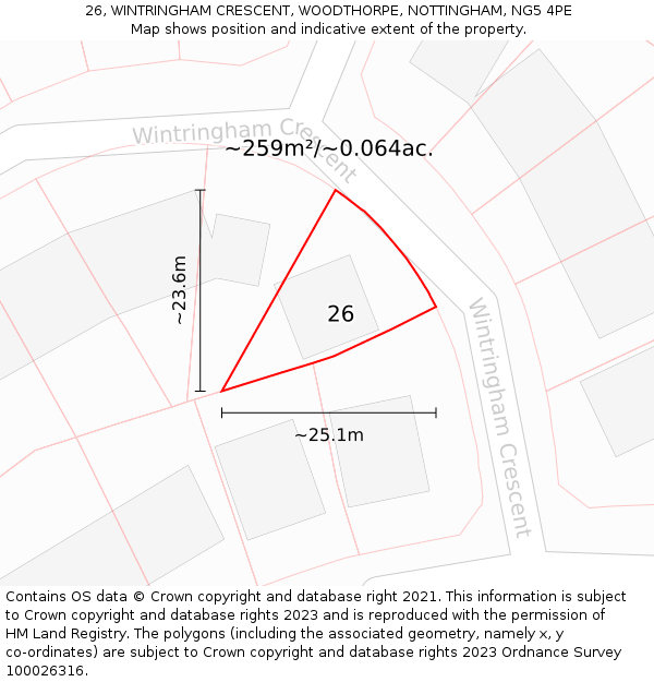 26, WINTRINGHAM CRESCENT, WOODTHORPE, NOTTINGHAM, NG5 4PE: Plot and title map