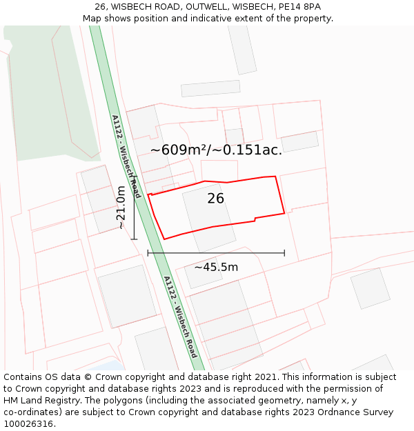 26, WISBECH ROAD, OUTWELL, WISBECH, PE14 8PA: Plot and title map