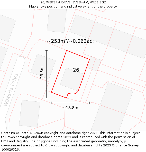 26, WISTERIA DRIVE, EVESHAM, WR11 3GD: Plot and title map