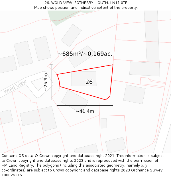 26, WOLD VIEW, FOTHERBY, LOUTH, LN11 0TF: Plot and title map