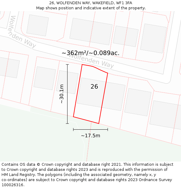 26, WOLFENDEN WAY, WAKEFIELD, WF1 3FA: Plot and title map