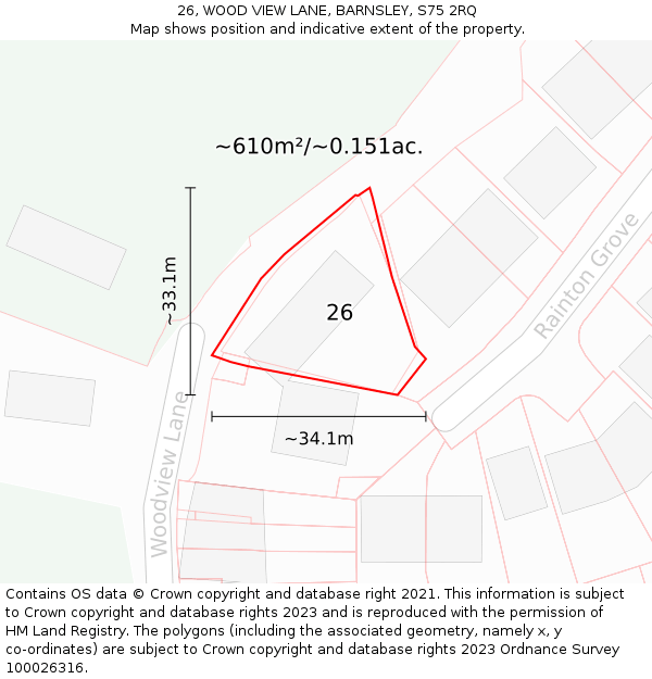 26, WOOD VIEW LANE, BARNSLEY, S75 2RQ: Plot and title map