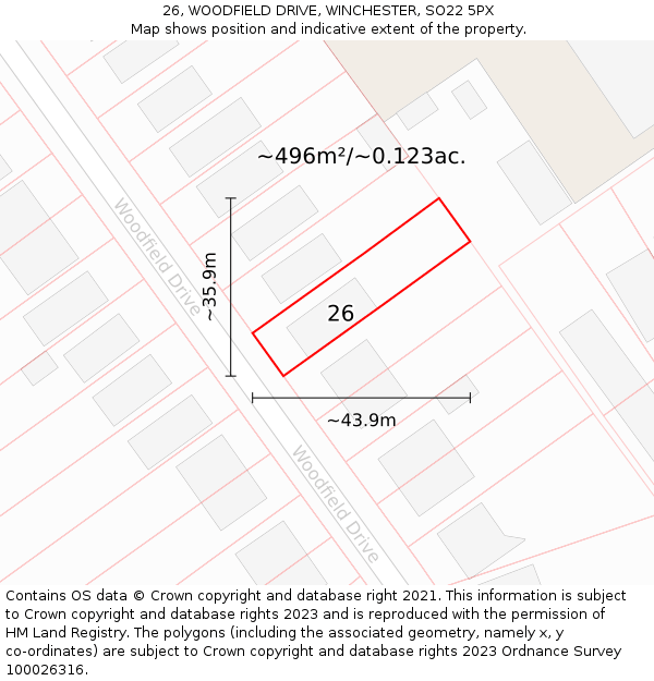 26, WOODFIELD DRIVE, WINCHESTER, SO22 5PX: Plot and title map