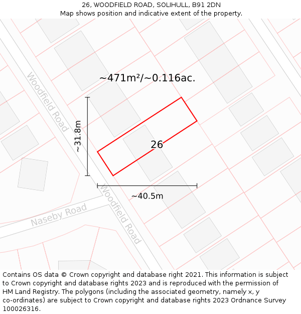 26, WOODFIELD ROAD, SOLIHULL, B91 2DN: Plot and title map