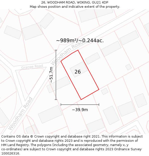 26, WOODHAM ROAD, WOKING, GU21 4DP: Plot and title map