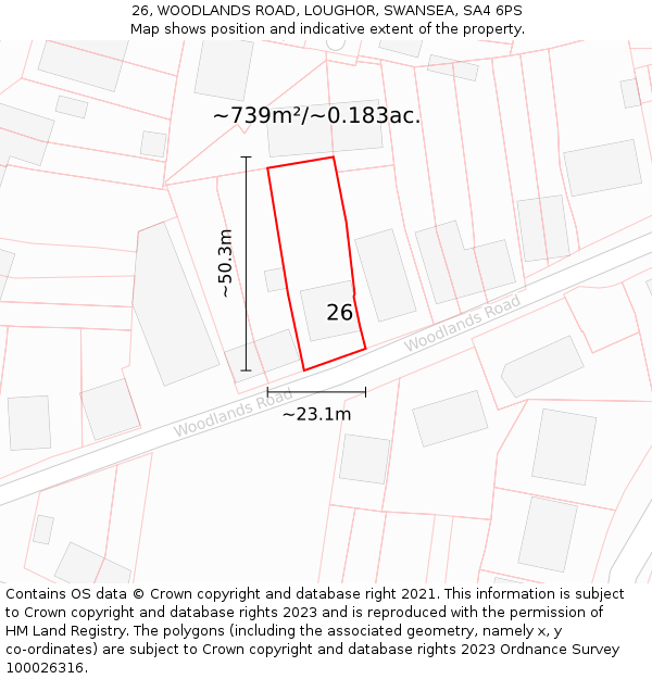 26, WOODLANDS ROAD, LOUGHOR, SWANSEA, SA4 6PS: Plot and title map
