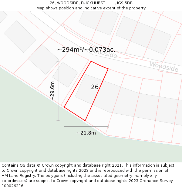 26, WOODSIDE, BUCKHURST HILL, IG9 5DR: Plot and title map