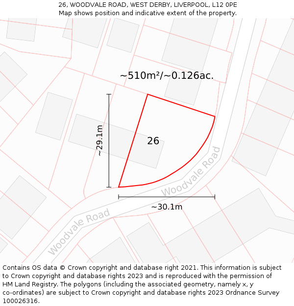 26, WOODVALE ROAD, WEST DERBY, LIVERPOOL, L12 0PE: Plot and title map