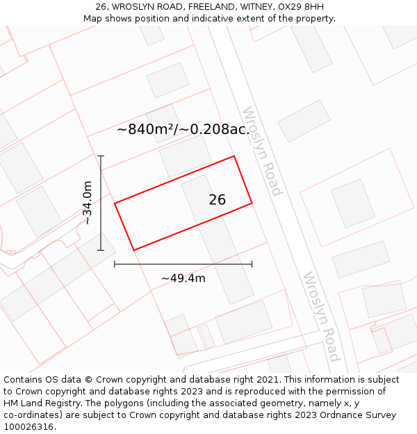 26, WROSLYN ROAD, FREELAND, WITNEY, OX29 8HH: Plot and title map