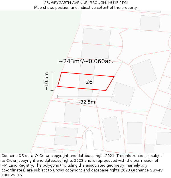 26, WRYGARTH AVENUE, BROUGH, HU15 1DN: Plot and title map