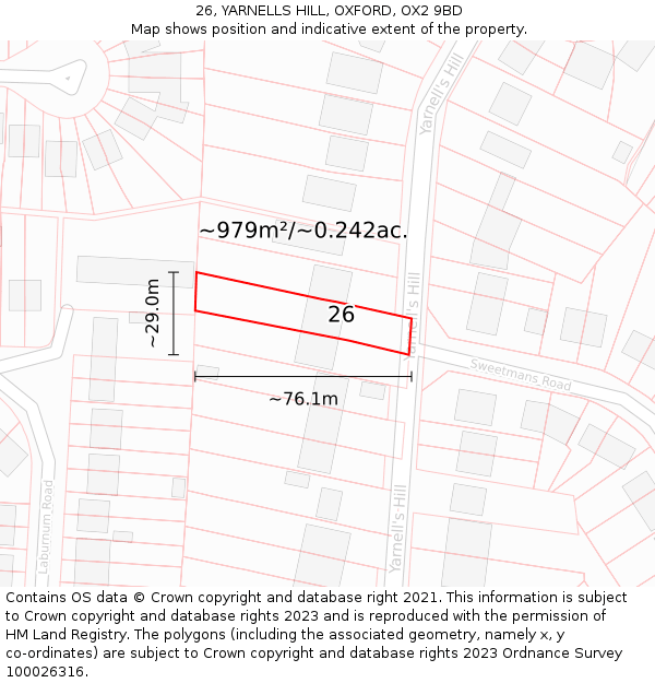 26, YARNELLS HILL, OXFORD, OX2 9BD: Plot and title map