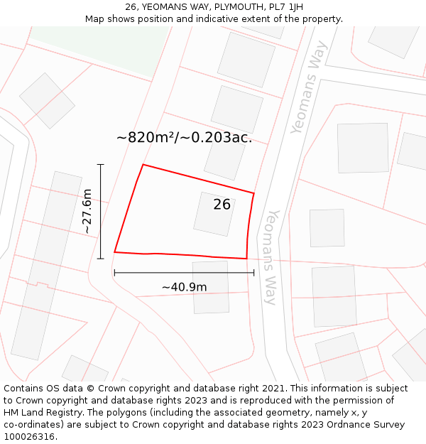 26, YEOMANS WAY, PLYMOUTH, PL7 1JH: Plot and title map