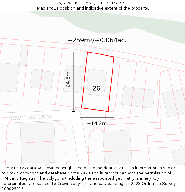 26, YEW TREE LANE, LEEDS, LS15 9JD: Plot and title map