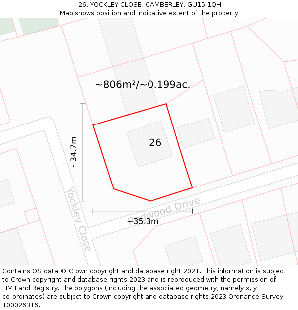 26, YOCKLEY CLOSE, CAMBERLEY, GU15 1QH: Plot and title map