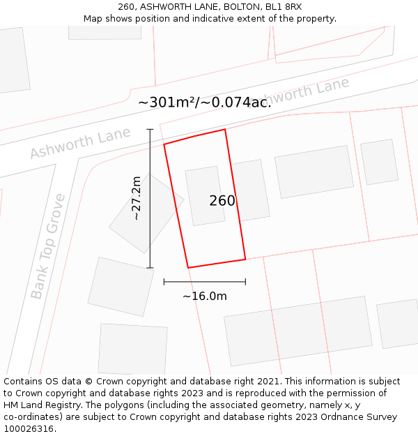 260, ASHWORTH LANE, BOLTON, BL1 8RX: Plot and title map